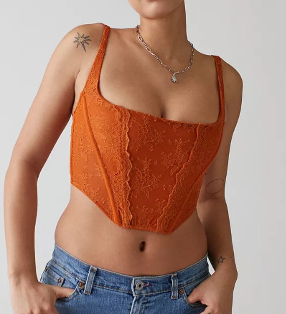 Out from under orange sexy lace lovestruck corset bustier top urban outfitters